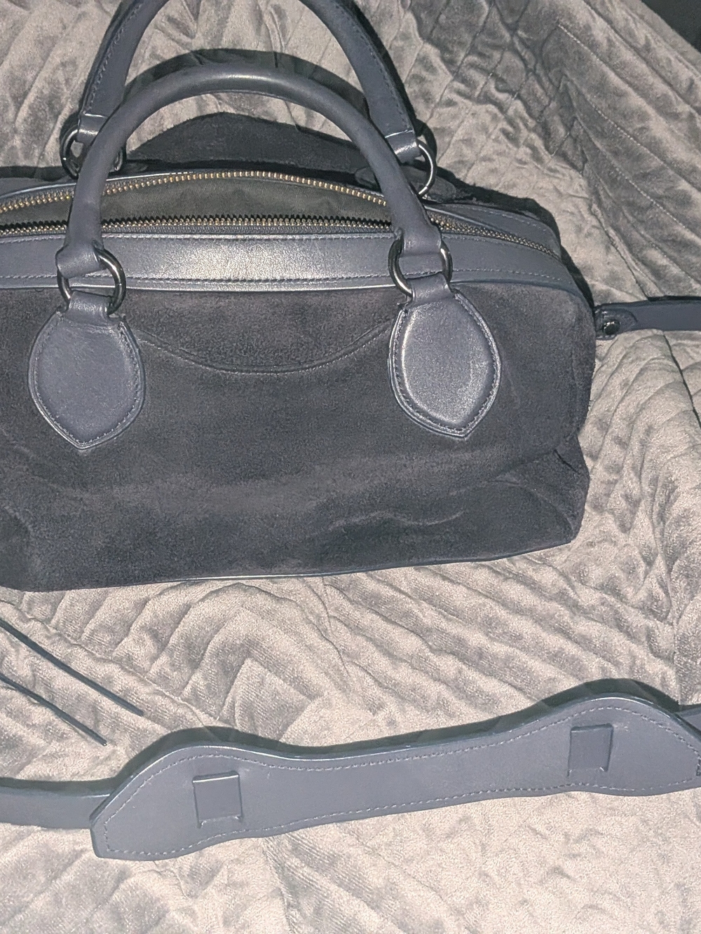 Rebecca Minkoff  Blue Suede Shoulder Bag with Leather Trim